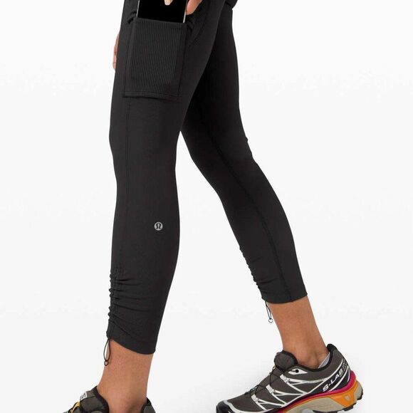 EUC Lululemon Trail Trekker High-Rise Black Ribbed Tights 25" - Picture 2 of 7